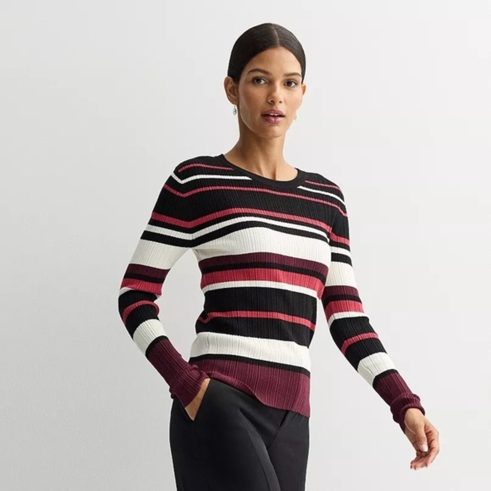 Nine West XXL Variegated Ribbed Crew Neck Sweater